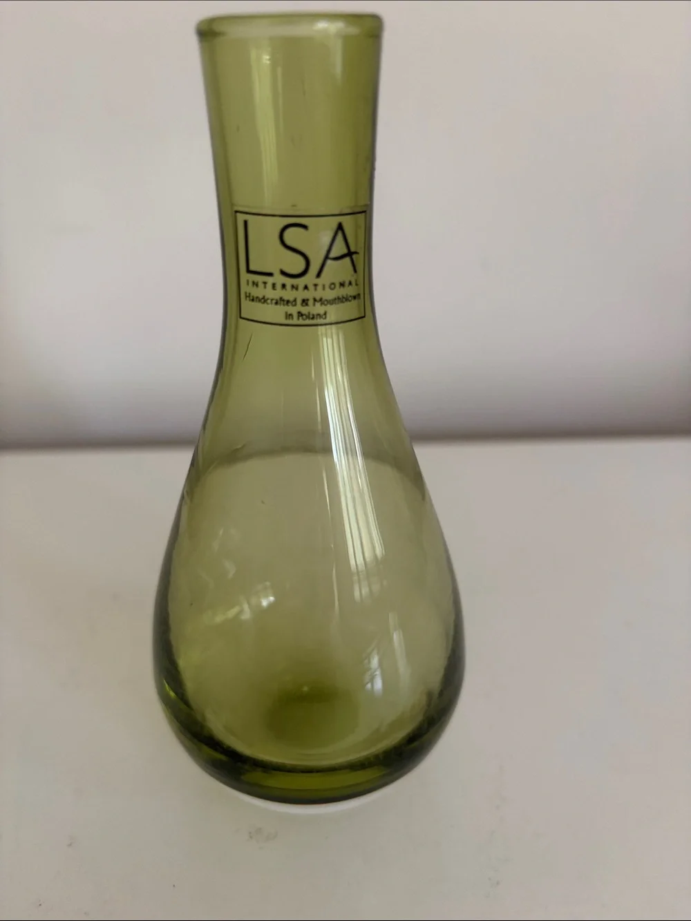 LSA Olive Green Teardrop Glass Bud Vase